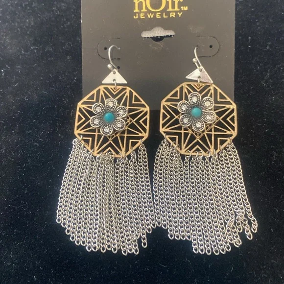 Silver & Gold with Rhinestones and Turquoise color Earrings - Picture 2 of 5